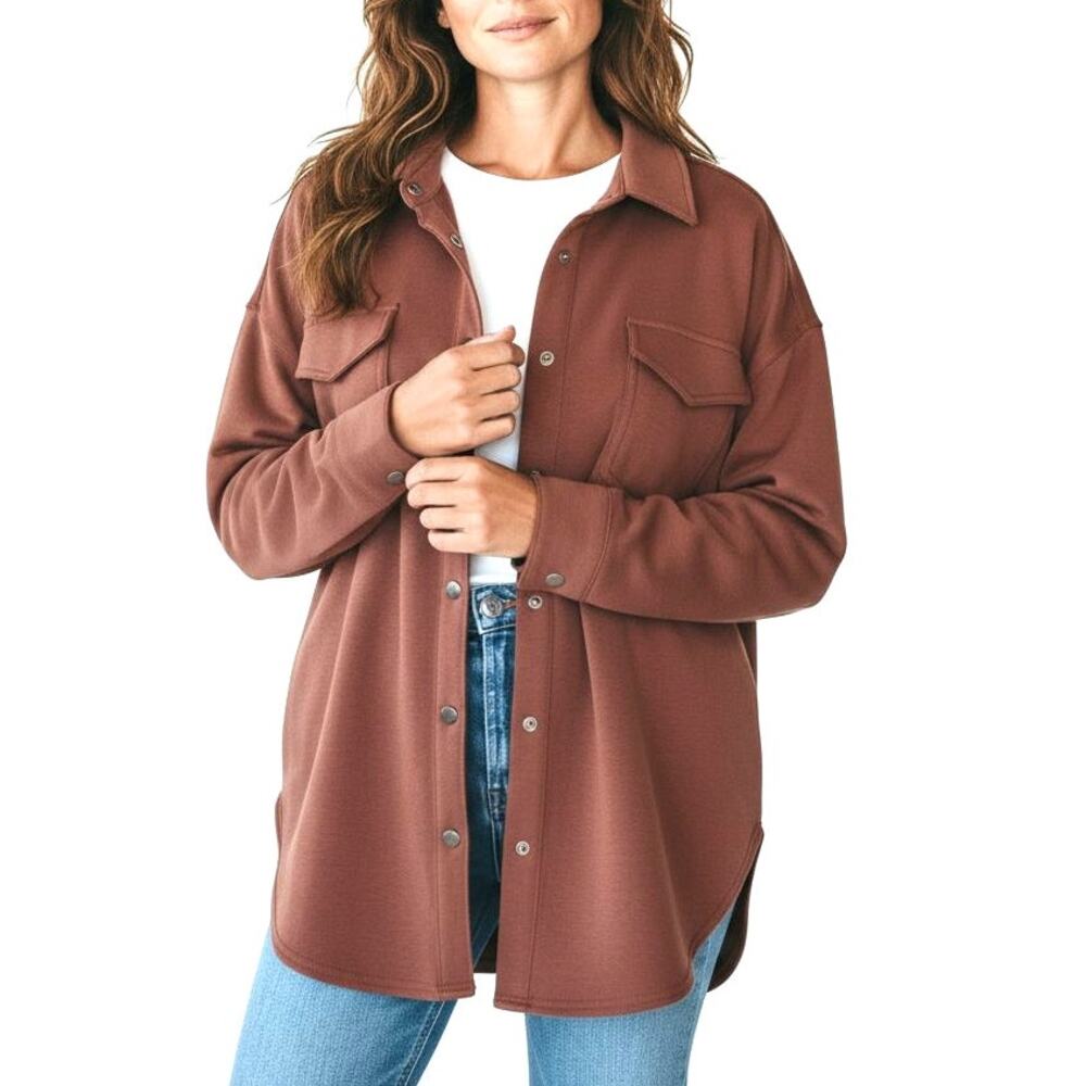Cable & Gauge Rust Orange Snap Front Cozy Fall Casual Lightweight Shacket S